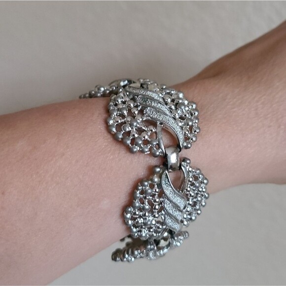 vintage 1960s emmons silver plated statement bracelet 7.5 inches long - Picture 2 of 6